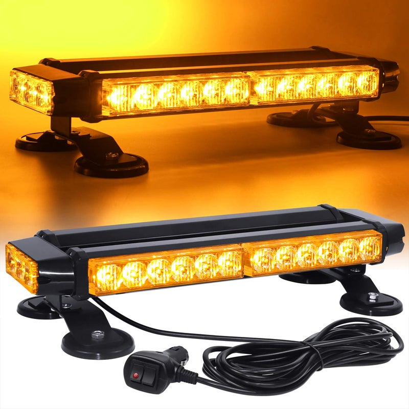 LINKITOM Roof Top LED Strobe Light Bar -Double Side Amber 30 LED Emergency Hazard Safety Warning Flashing Beacon Lighting Bar with Magnetic Base for Snow Plow, Trucks, Construction Vehicles - Image 1